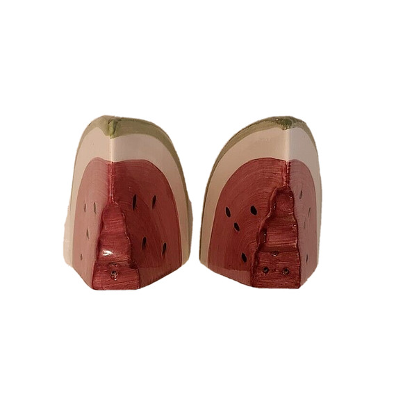 Watermelon Fruit Ceramic Salt and Pepper Shakers Red Green Slices w/ Seeds - Picture 5 of 8